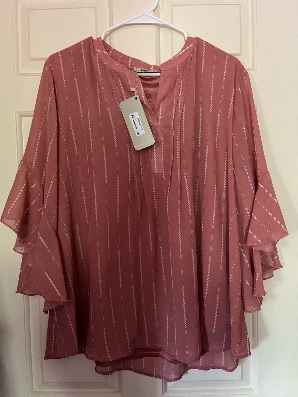 Ruffle Sleeve V-Neck Blouse - Dusty Rose